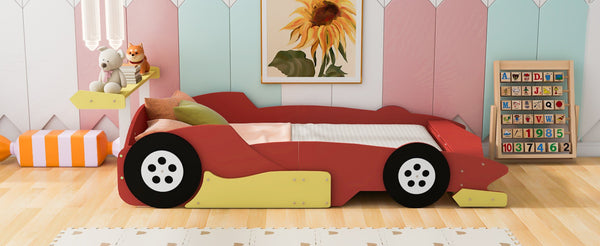 English Elm Full Size Race Car Platform Bed for Kids with Built-in Rails and Sporty Design Red LP002420AAJ