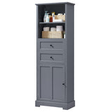 English Elm Bathroom Storage Cabinet, Tall Storage Cabinet With Two Drawers, Open Storage, Adjustable Shelf, Grey