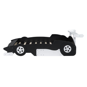 English Elm Full Size Race Car Platform Bed for Kids with Built-in Rails and Sporty Design Black LP002420AAB
