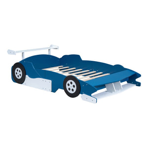 English Elm Full Size Race Car Platform Bed for Kids with Built-in Rails and Sporty Design Blue LP002420AAC-1