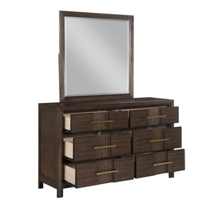 English Elm Kenzo Modern 6-Drawer Dresser in Dark Walnut — Sleek Manufactured Wood Design, Spacious Bedroom Storage G150108532
