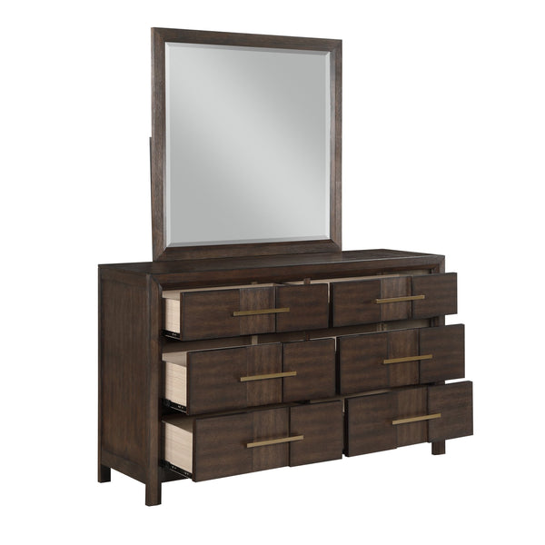 English Elm Kenzo Modern 6-Drawer Dresser in Dark Walnut — Sleek Manufactured Wood Design, Spacious Bedroom Storage G150108532