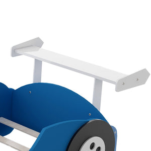 English Elm Twin Race Car Platform Bed for Kids Motorsport Bedroom with Built-in Safety Rails Blue N708P404595C