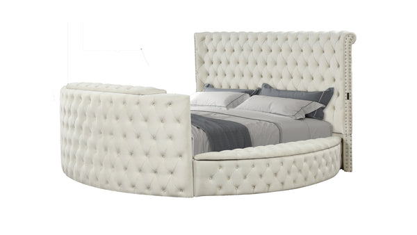 English Elm Modern Crystal Tufted Queen Bed With Plush Velvet Upholstery & Built-In Usb Charging, Cream Finish B009S01107