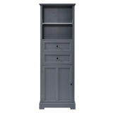 English Elm Bathroom Storage Cabinet, Tall Storage Cabinet With Two Drawers, Open Storage, Adjustable Shelf, Grey