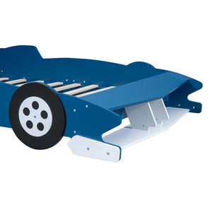 English Elm Full Size Race Car Platform Bed for Kids with Built-in Rails and Sporty Design Blue LP002420AAC-1