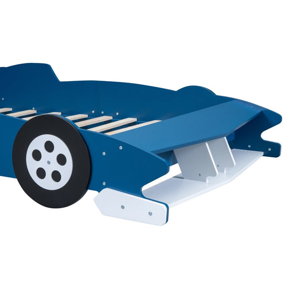 English Elm Full Size Race Car Platform Bed for Kids with Built-in Rails and Sporty Design Blue LP002420AAC