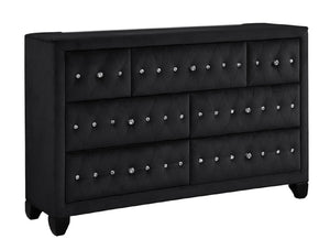 English Elm Sophia Velvet 7-Drawer Tufted Fabric Dresser in Black — Modern Crystal Accent, Spacious & Elegant Organizer 808857844910
