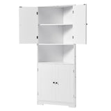 English Elm Tall Bathroom Storage Cabinet, Corner Cabinet With Doors and Adjustable Shelf, Mdf Board With Painted Finish, White