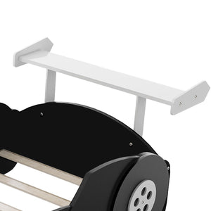 English Elm Twin Race Car Platform Bed for Kids Motorsport Bedroom with Built-in Safety Rails Black N708P404595B