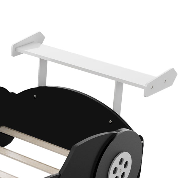 English Elm Twin Race Car Platform Bed for Kids Motorsport Bedroom with Built-in Safety Rails Black N708P404595B