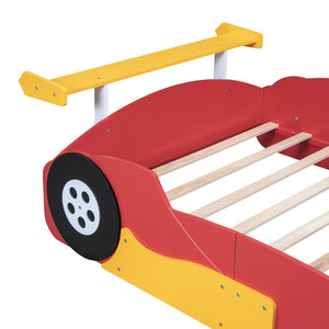 English Elm Full Size Race Car Platform Bed for Kids with Built-in Rails and Sporty Design Red LP002420AAJ-1