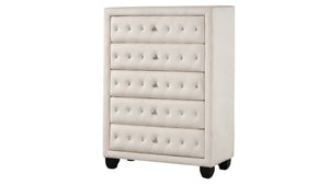 English Elm Sophia 5-Drawer Upholstered Chest In Cream Velvet With Crystal Tufting For Elegant Bedroom Storage G150108589-GIGA