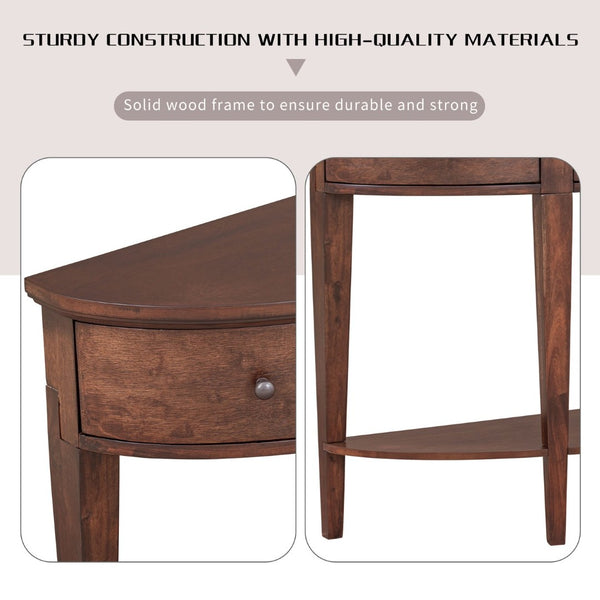 English Elm U-style Curved Console Table with 3 Drawers Open Shelf Entryway Hallway Storage WF312995AAD
