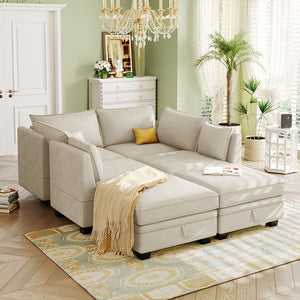 English Elm U_style Six Seat Modular U-shaped Sectional with Hidden Storage and Sleeper Function WY000363AAA
