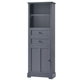 English Elm Bathroom Storage Cabinet, Tall Storage Cabinet With Two Drawers, Open Storage, Adjustable Shelf, Grey