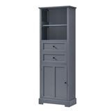 English Elm Bathroom Storage Cabinet, Tall Storage Cabinet With Two Drawers, Open Storage, Adjustable Shelf, Grey