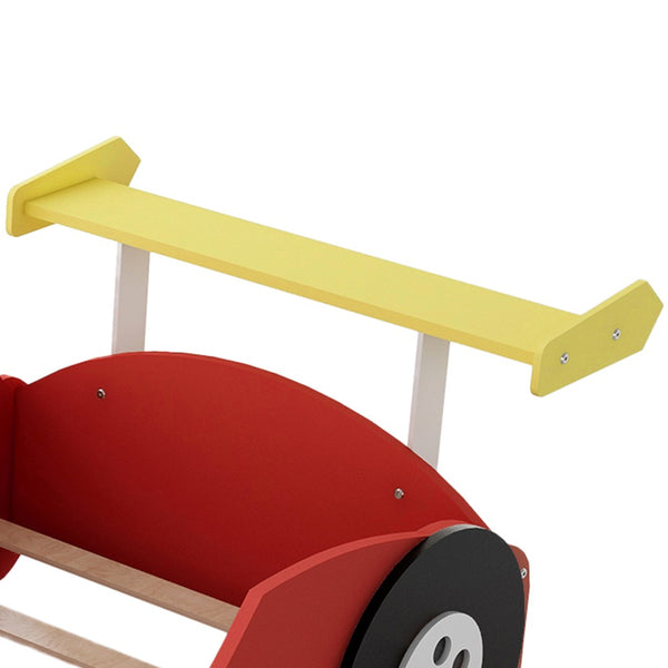 English Elm Twin Race Car Platform Bed for Kids Motorsport Bedroom with Built-in Safety Rails Red N708P404595J