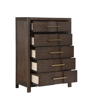 English Elm KENZO King 5PC Bedroom Set with LED Headboard, Bluetooth Speakers, USB Ports & Ample Storage - Walnut B009S01136