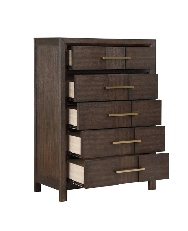 English Elm KENZO King 5PC Bedroom Set with LED Headboard, Bluetooth Speakers, USB Ports & Ample Storage - Walnut B009S01136