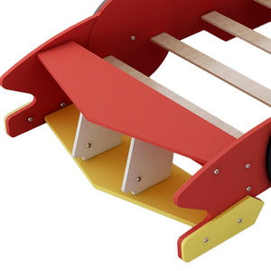 English Elm Twin Race Car Platform Bed for Kids Motorsport Bedroom with Built-in Safety Rails Red N708P404595J