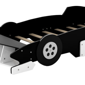 English Elm Twin Race Car Platform Bed for Kids Motorsport Bedroom with Built-in Safety Rails Black N708P404595B