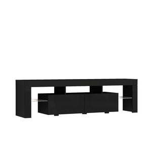 English Elm High Gloss Black Tv Console with Led Ambiance Lighting Storage Cabinets Modern Living Room W1321126658
