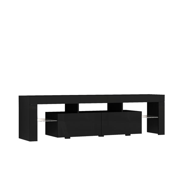 English Elm High Gloss Black Tv Console with Led Ambiance Lighting Storage Cabinets Modern Living Room W1321126658