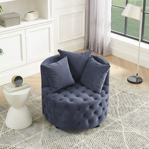 English Elm Velvet Tufted Swivel Accent Chair with Caster Wheels and Pillows for Living Room W487124834
