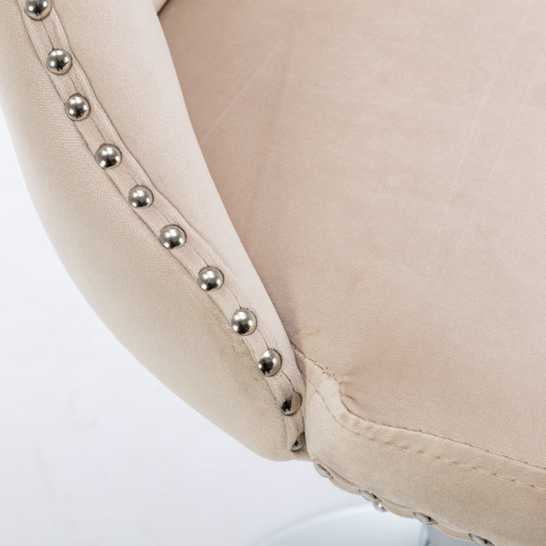 English Elm Swivel Velvet Barstools with Tufted Back and Chrome Base, Adjustable 25-33" Height, 360° Comfort Beige W1143124777