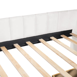 English Elm Twin Upholstered Daybed with Ergonomic Backrest, Classic Stripe Headboard and Hidden Storage Drawers Beige SF000071AAA