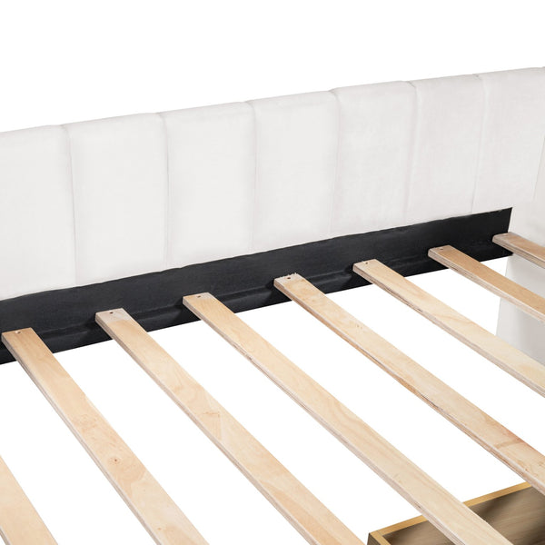 English Elm Twin Upholstered Daybed with Ergonomic Backrest, Classic Stripe Headboard and Hidden Storage Drawers Beige SF000071AAA