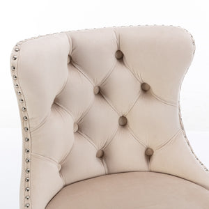 English Elm Swivel Velvet Barstools with Tufted Back and Chrome Base, Adjustable 25-33" Height, 360° Comfort Beige W1143124777