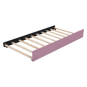 English Elm Twin Upholstered Daybed with Ergonomic Backrest and Velvet Finish, Twin Trundle for Guests and Space Saving Pink SF000072AAH