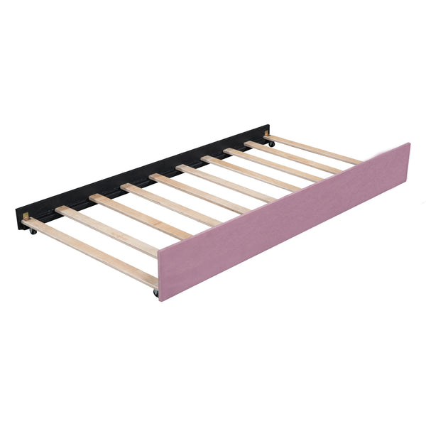 English Elm Twin Upholstered Daybed with Ergonomic Backrest and Velvet Finish, Twin Trundle for Guests and Space Saving Pink SF000072AAH