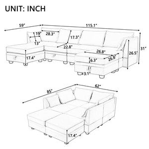 English Elm U_style Six Seat Modular U-shaped Sectional with Hidden Storage and Sleeper Function Light Green WY000363AAC