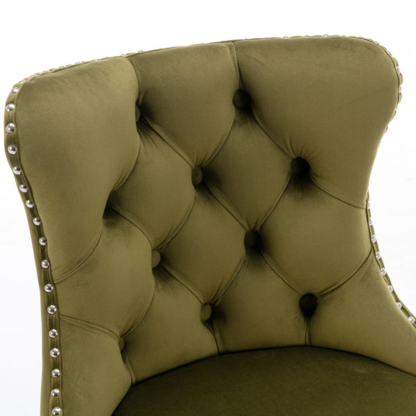 English Elm Swivel Velvet Barstools Adjustable 25–33" Seat Height, Tufted Back, Chrome Base, Modern Pub Comfort Olive Green W1143124780