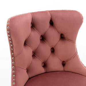 English Elm Swivel Velvet Barstools with Tufted Back and Chrome Base, Adjustable 25-33" Height, 360° Comfort Pink W1143124778