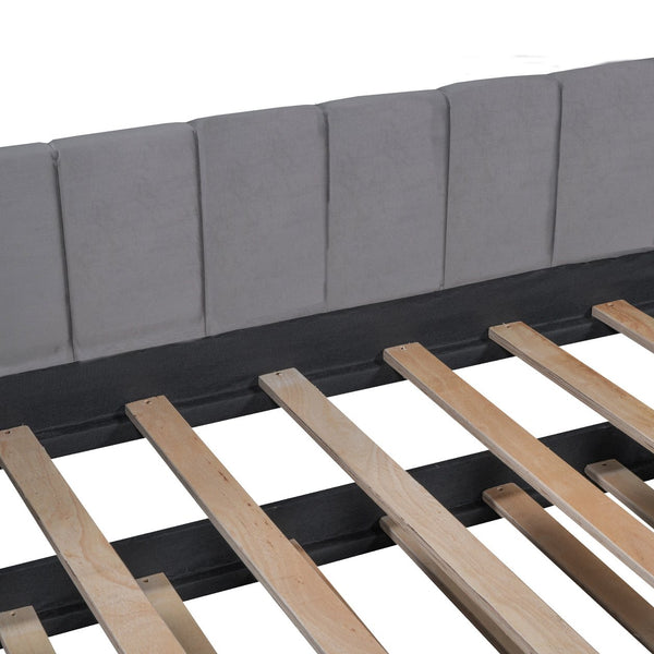 English Elm Twin Upholstered Daybed with Ergonomic Backrest and Velvet Finish, Twin Trundle for Guests and Space Saving Gray SF000072AAE