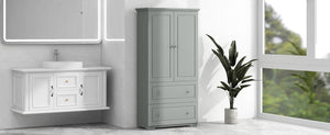 English Elm Wide Grey Bathroom Storage Cabinet with 2 Drawers, 2 Doors, Adjustable Shelf, Anti-Tip, 120lb Capacity WF312729AAE