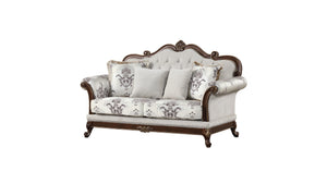 English Elm Gloria Royal Traditional 2PC Living Room Set with Intricate Floral Upholstery and Button Tufting Ivory B009S01065