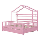 Hearth and Haven Wooden Full Size House Bed with Twin Size Trundle, Kids Bed with Shelf WF301683AAH