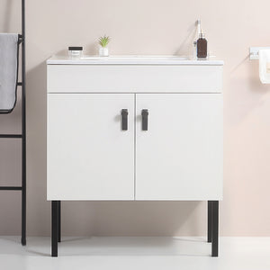 English Elm 24''Bathroom wall-mounted vanity with metal kickstand, solid wood compact design, glossy ceramic sink White W1882127198