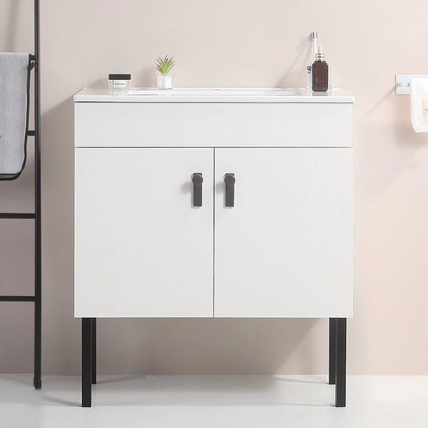 English Elm 24''Bathroom wall-mounted vanity with metal kickstand, solid wood compact design, glossy ceramic sink White W1882127198