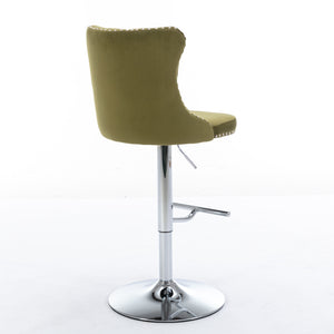 English Elm Swivel Velvet Barstools with Tufted Back and Chrome Base, Adjustable 25-33" Height, 360° Comfort Olive Green W1143124780