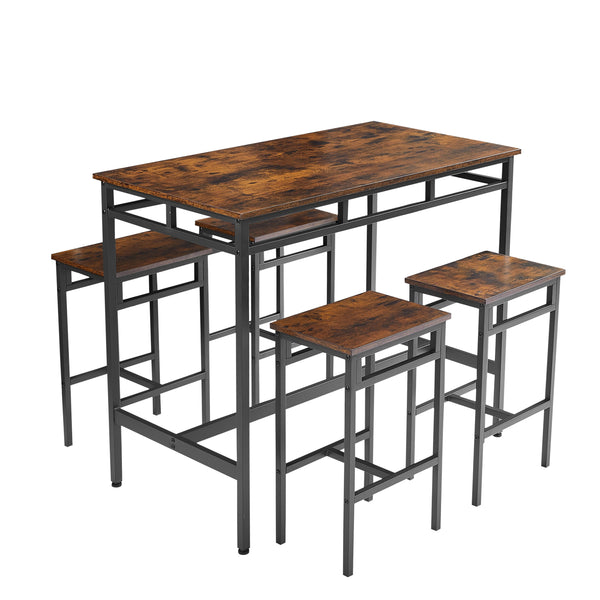 English Elm Bar bar table set 5PC Rustic Brown & Black Industrial High Dining Table with 4 Stools, 350LB Capacity W1162126311