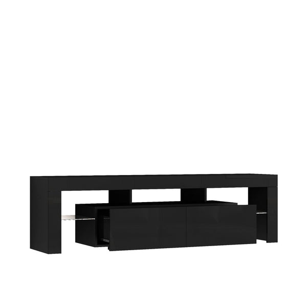 English Elm High Gloss Black Tv Console with Led Ambiance Lighting Storage Cabinets Modern Living Room W1321126658