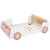 Hearth and Haven Full-Size Car-Shaped Platform Bed with Footboard Shelves, White and Pink GX000359AAK