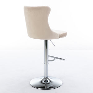 English Elm Swivel Velvet Barstools with Tufted Back and Chrome Base, Adjustable 25-33" Height, 360° Comfort Beige W1143124777