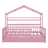 Hearth and Haven Wooden Full Size House Bed with Twin Size Trundle, Kids Bed with Shelf WF301683AAH